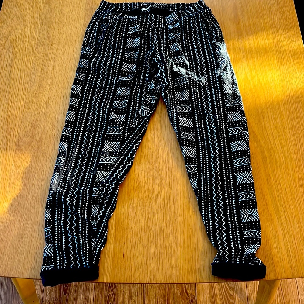 Natural, Black/white tribal print sweatpants. 100% organic cotton.